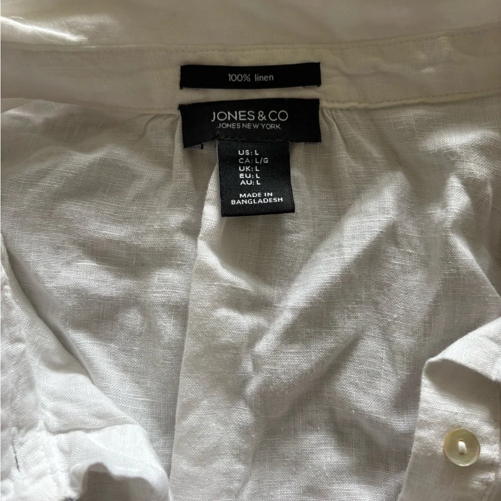 Jones &CO White Long Sleeve Relaxed Button Down Shirt 100% linen - Picture 2 of 3